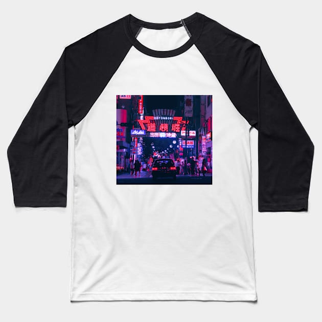 Dotonbori Night Walks Baseball T-Shirt by HimanshiShah